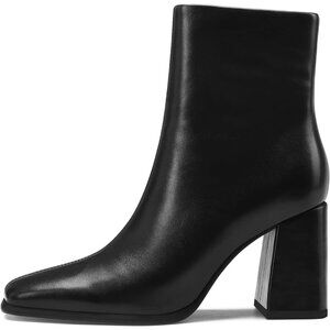 Women's Black Faux Leather Block Heel Booties
